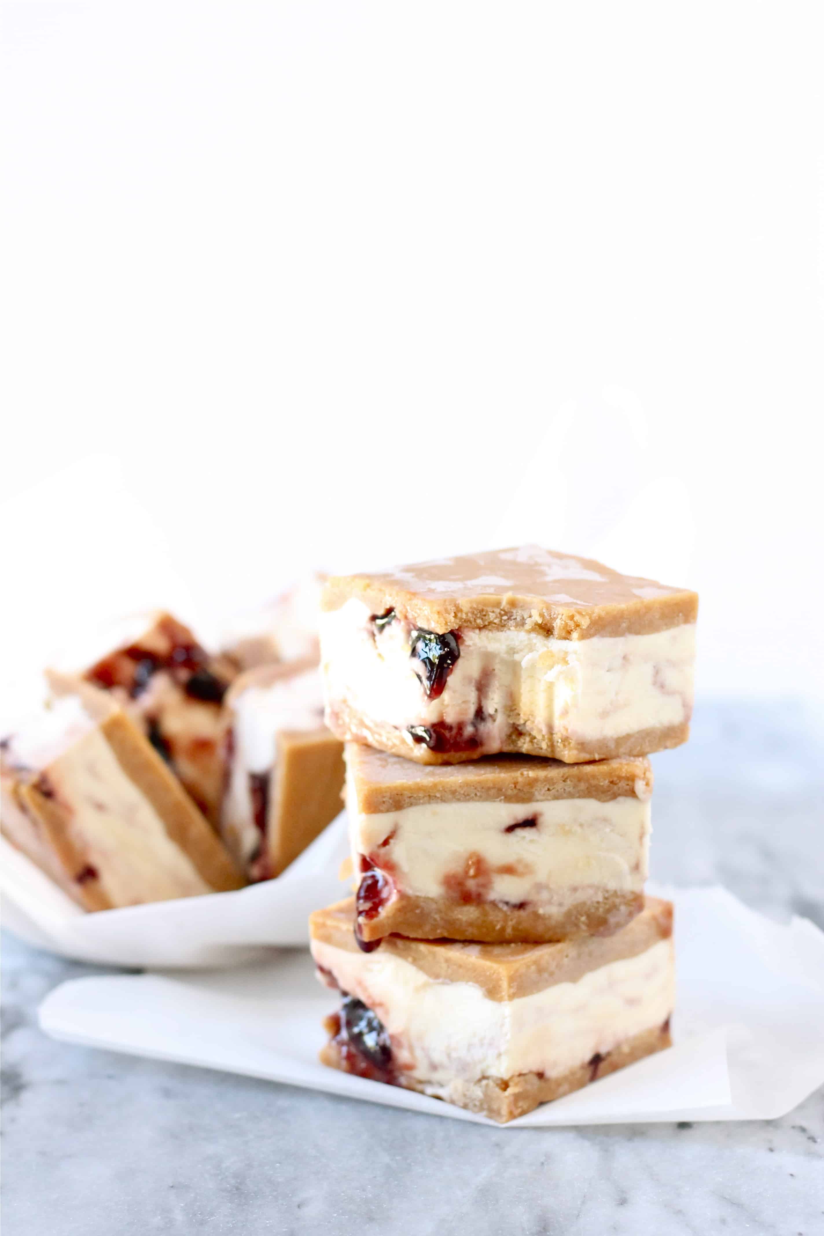 Peanut butter and jelly ice cream sandwiches