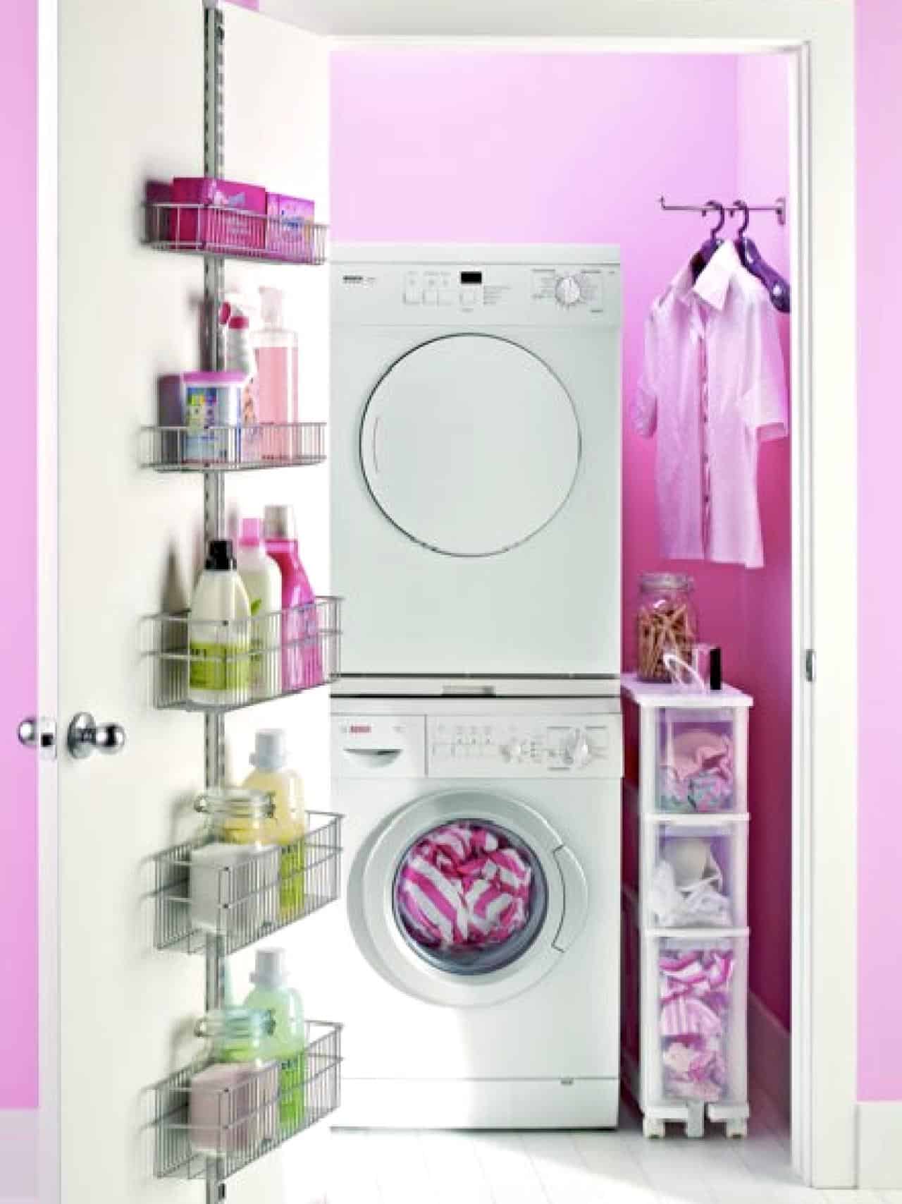 Pretty pink laundry closet