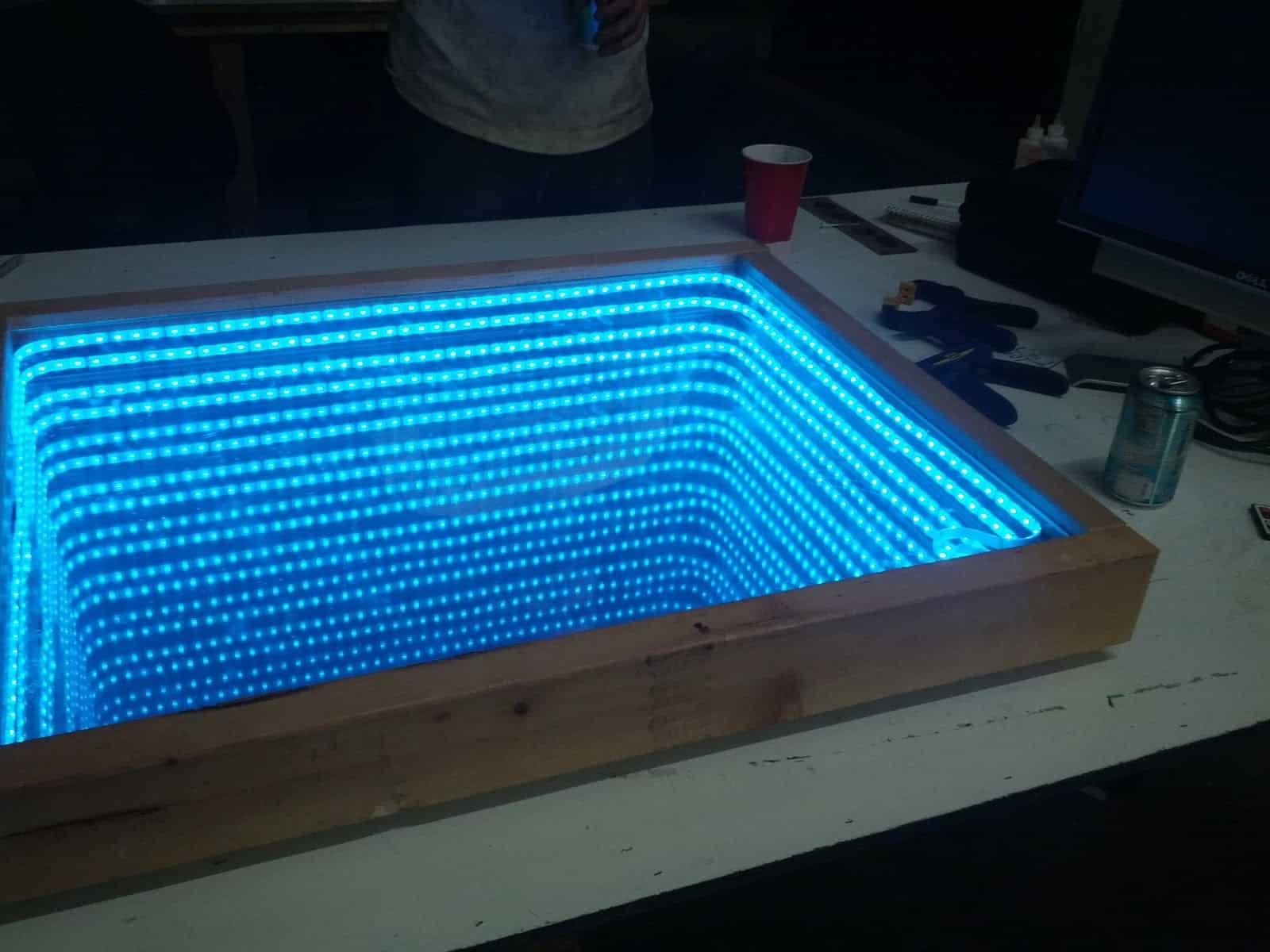 Wooden infinity mirror table