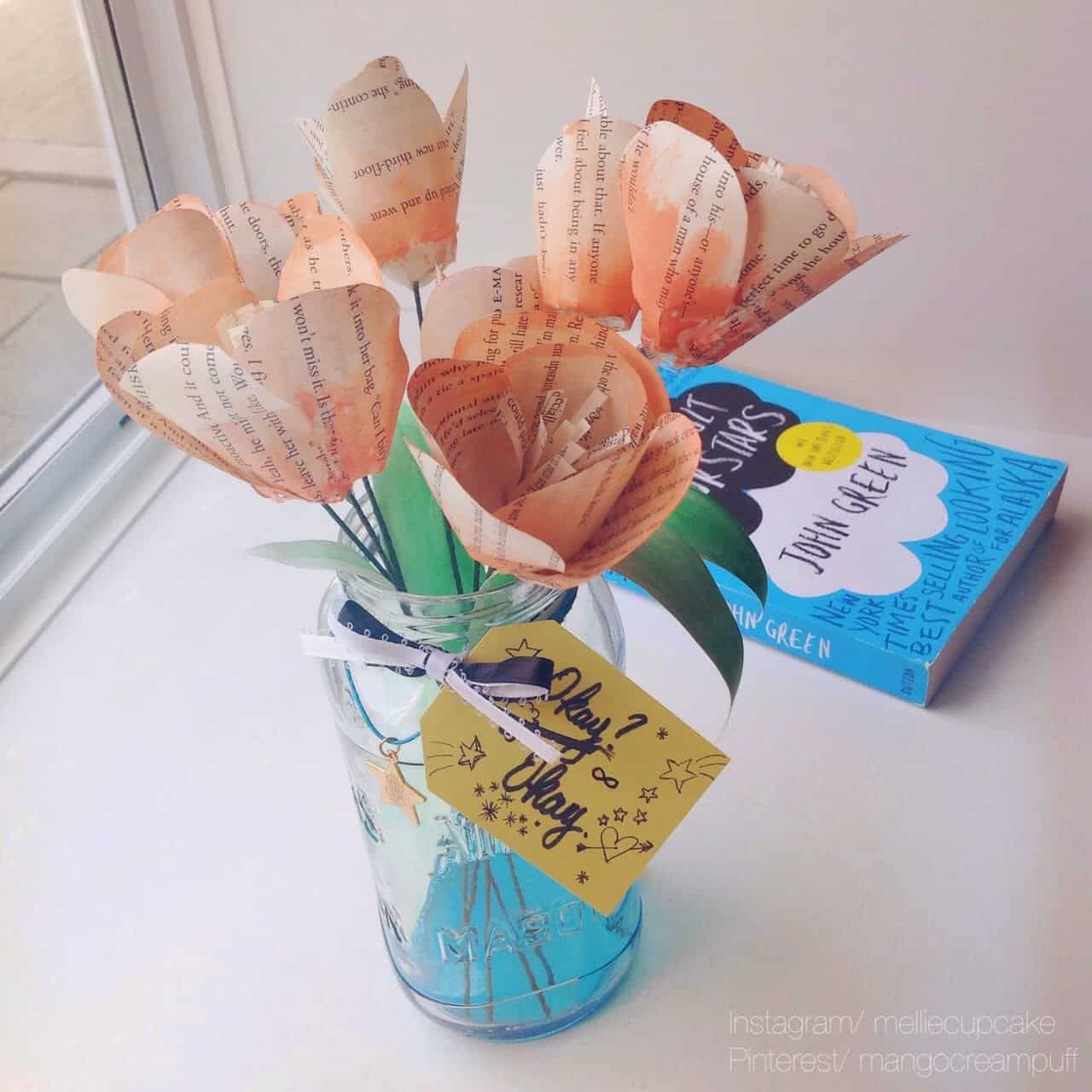 Dyed newspaper and wire tulips