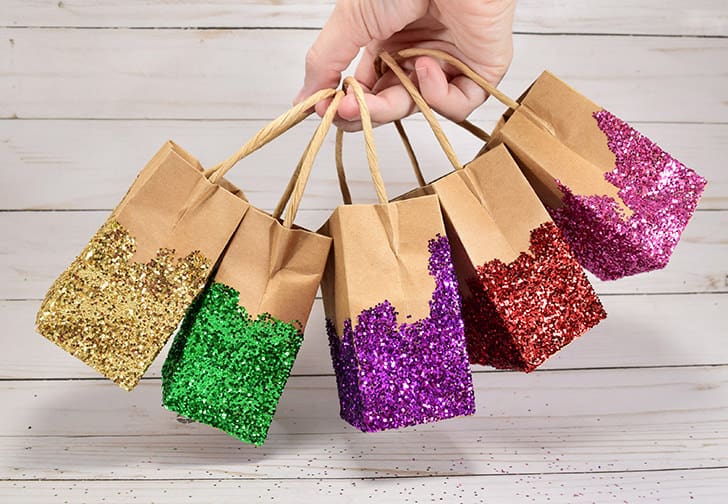 Glitter dipped gift bags