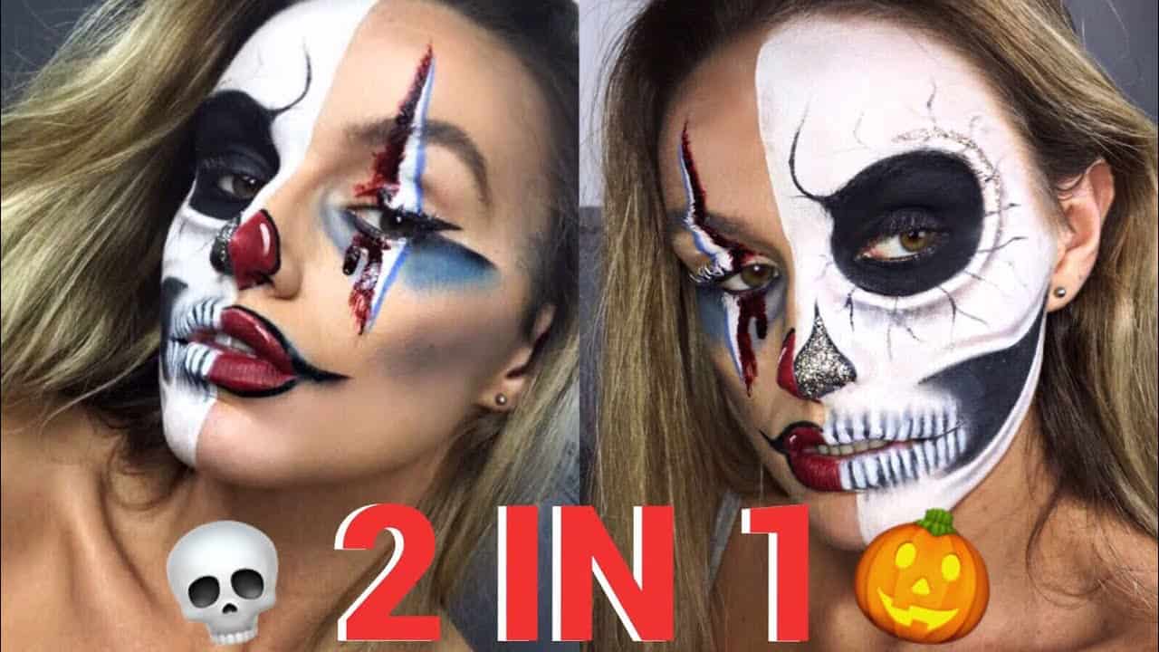 Half clown half skeleton makeup