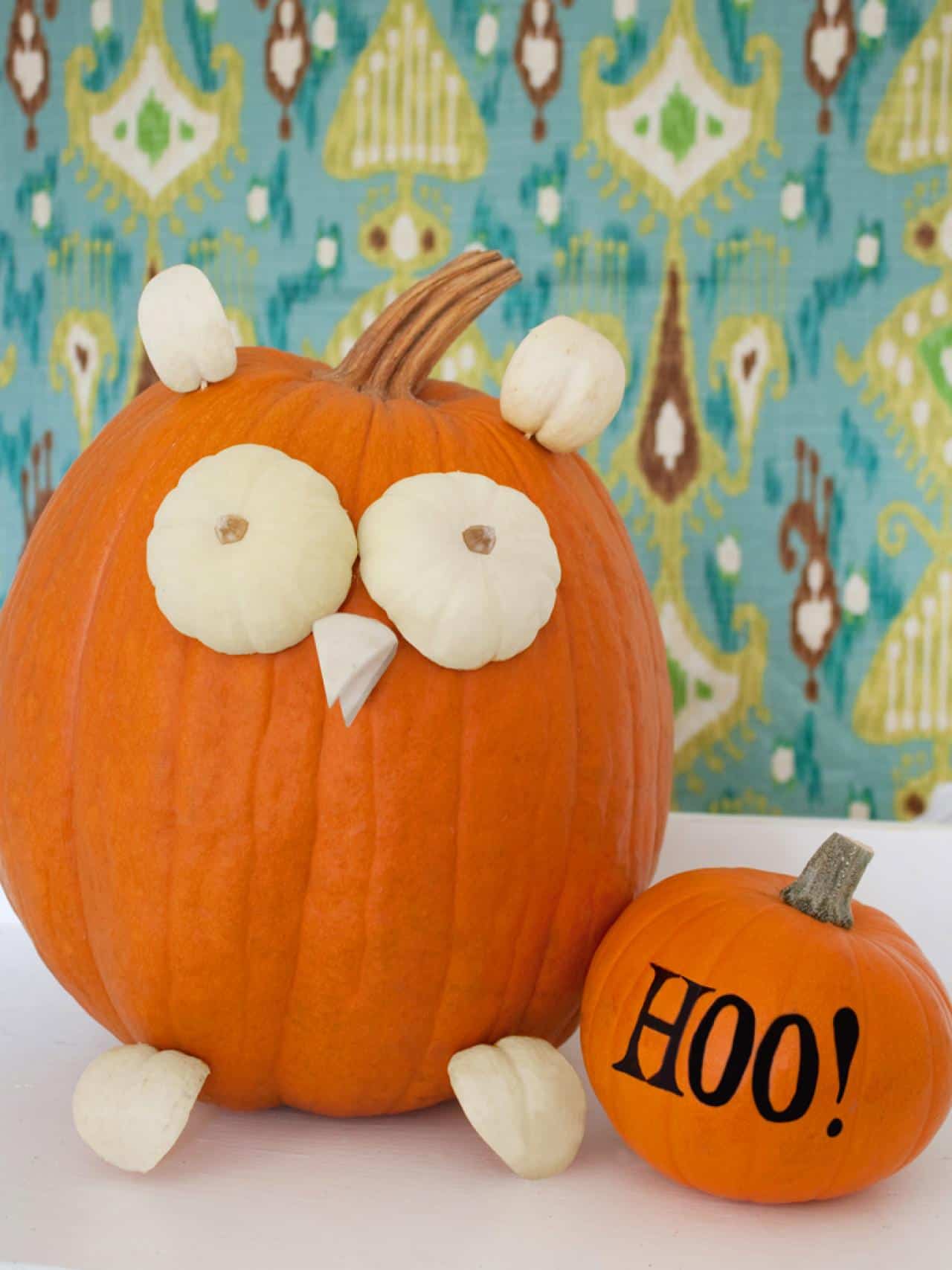 Owl pumpkin made with pumpkin pieces