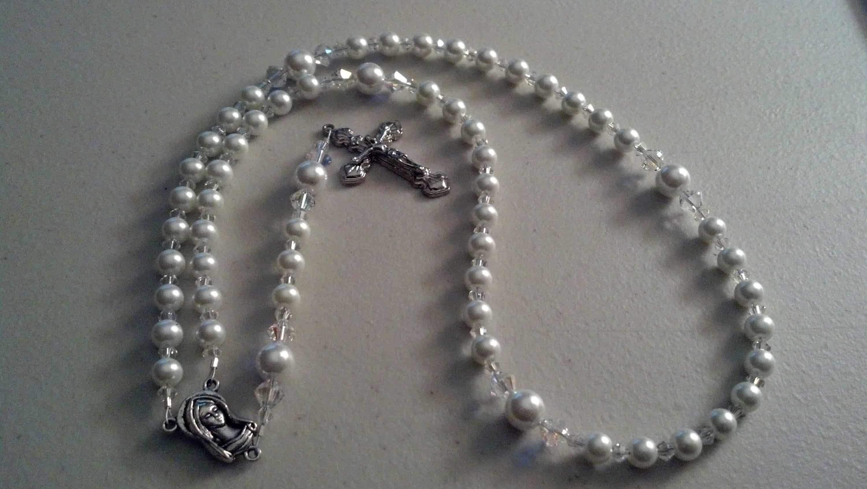 Pearl and clear bead rosary