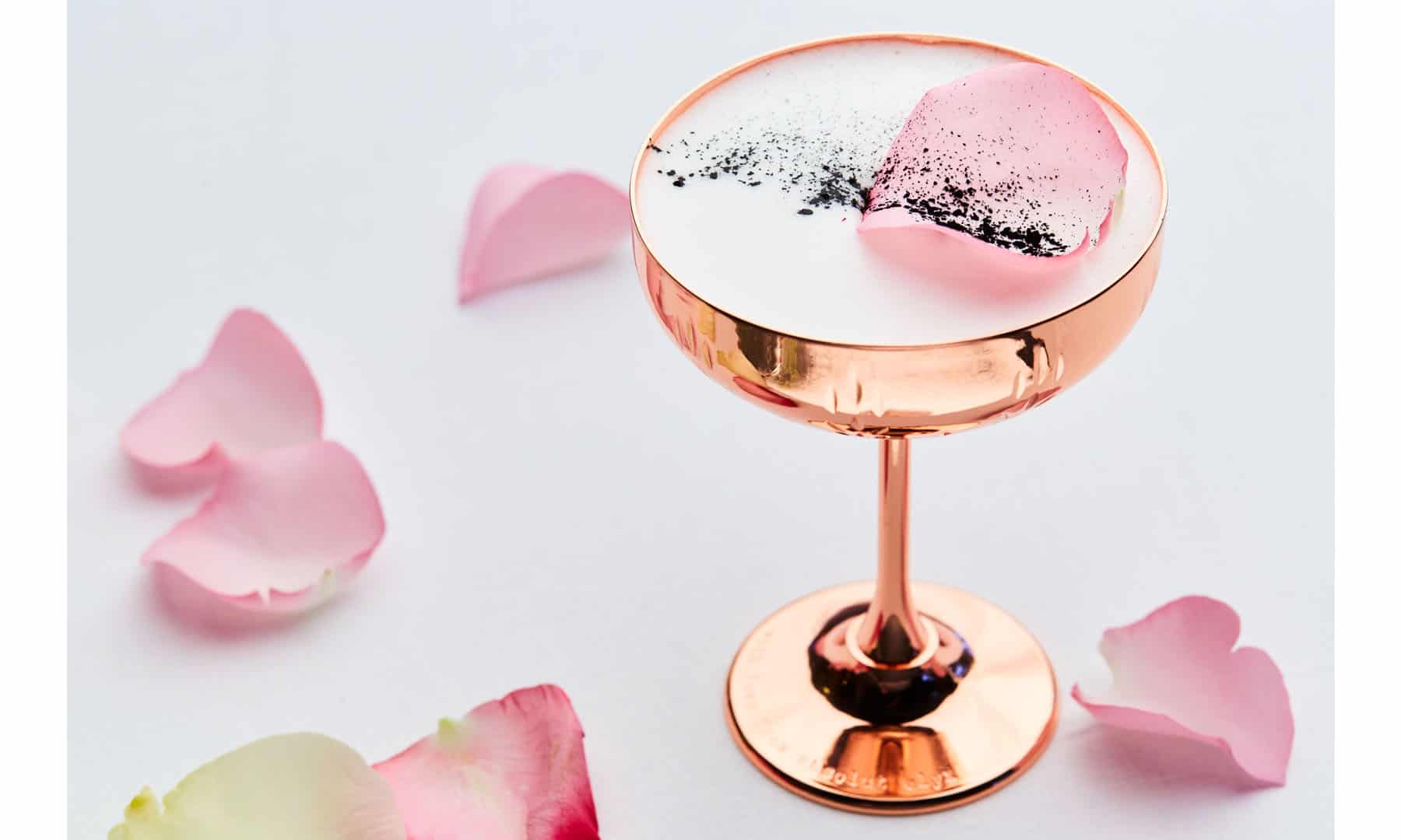 Rose cordial and charcoal dust cocktail
