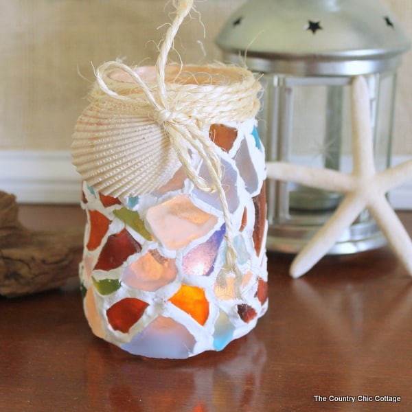 Sea glass mason jar