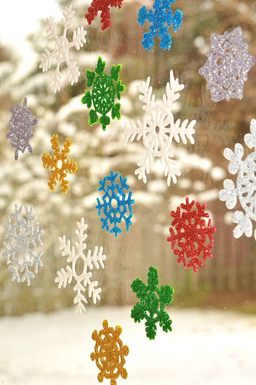 Colorful window snowflakes