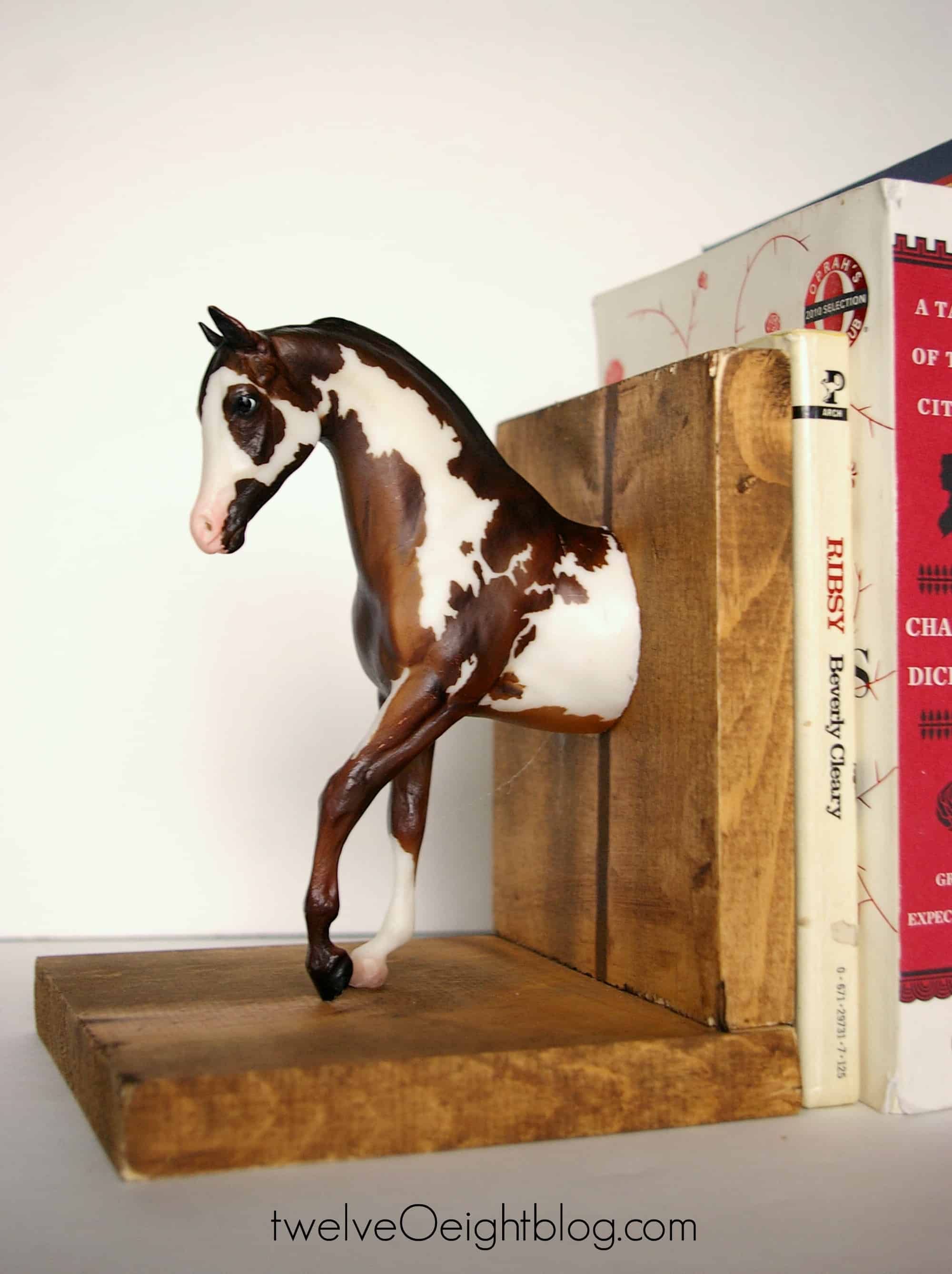 DIY wood and toy horse bookends