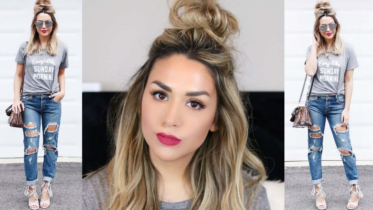 Half up messy top knot