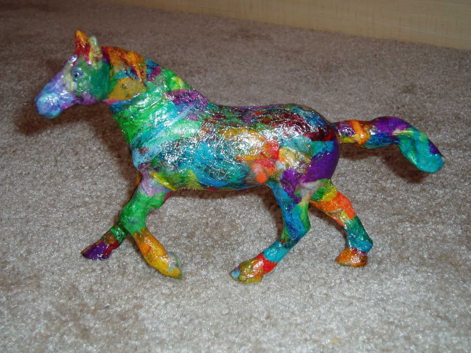 Rainbow tissue paper mache horse