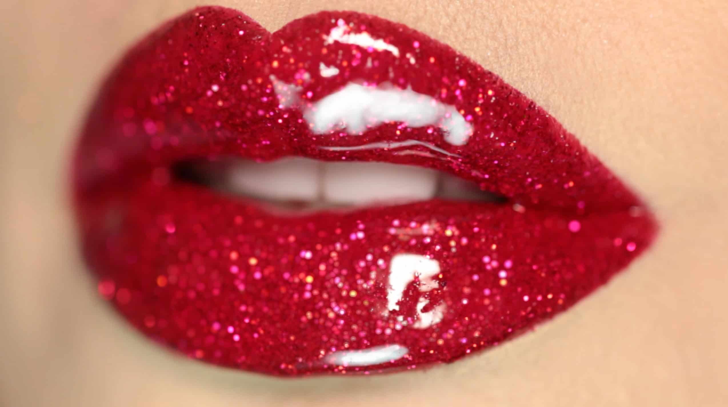 Bright red glitter lips