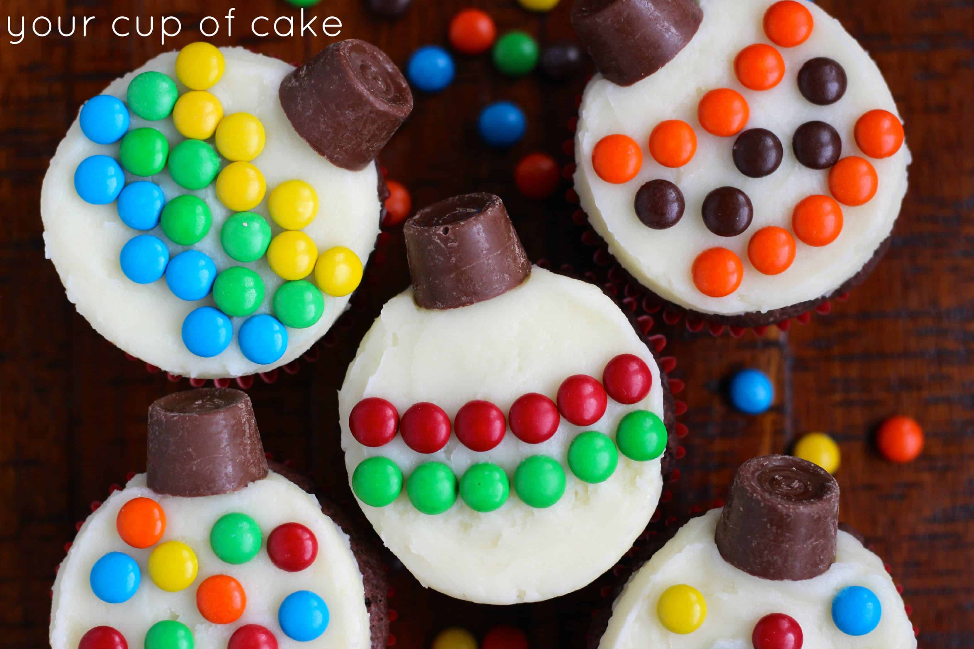 Christmas bobble cupcakes with mini Rolos and Smarties