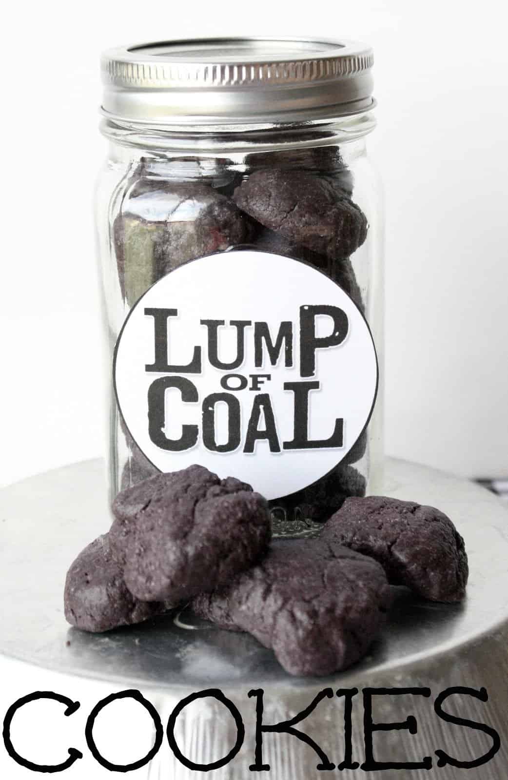 Lump of coal cookies in a jar
