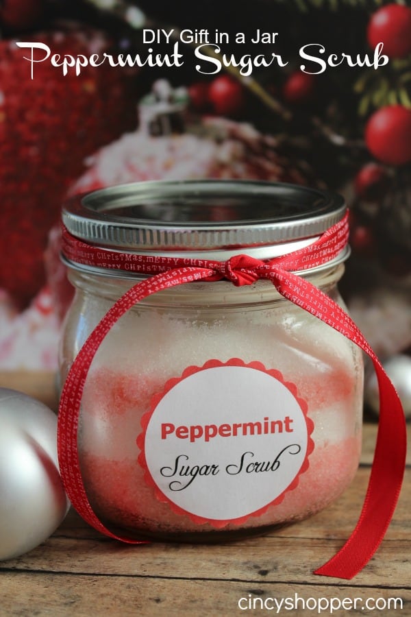 Peppermint sugar scrub in a jar