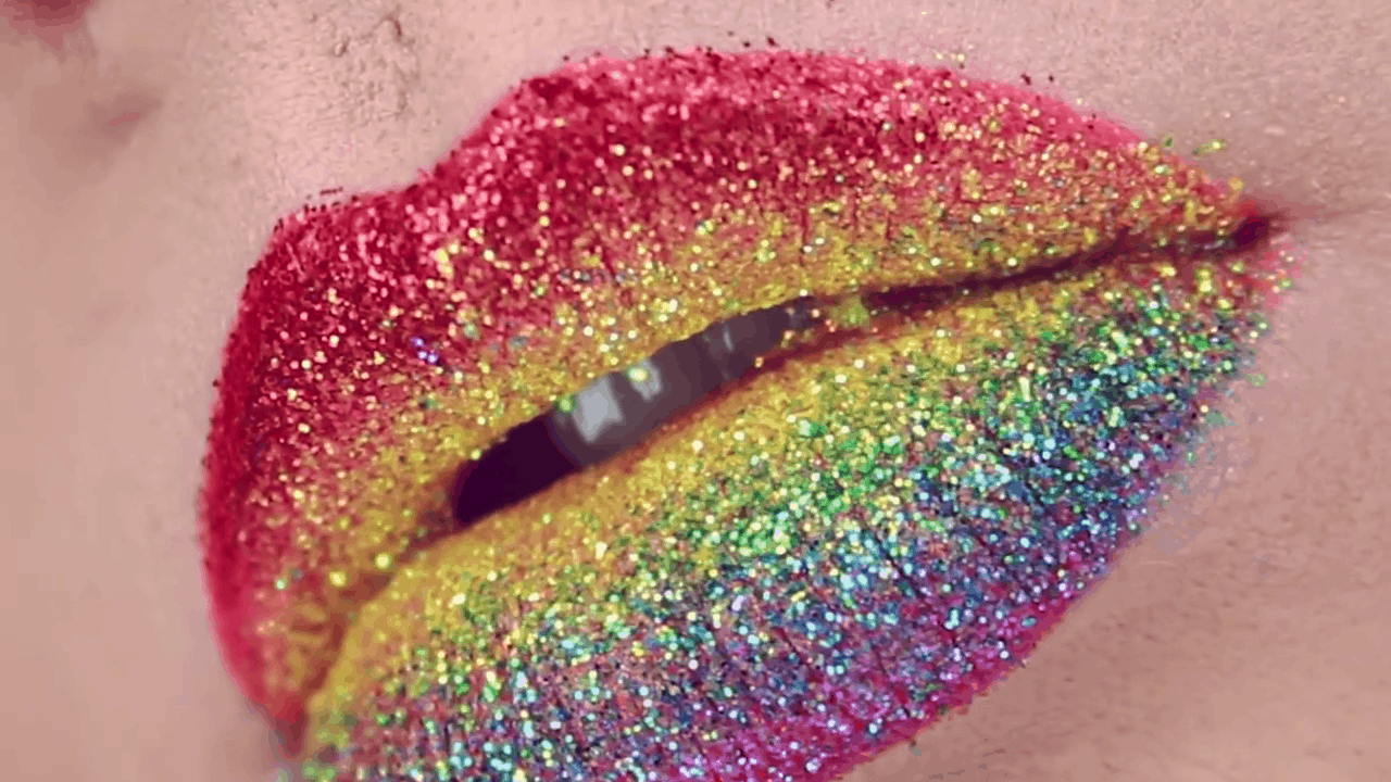 Rainbow glitter lips