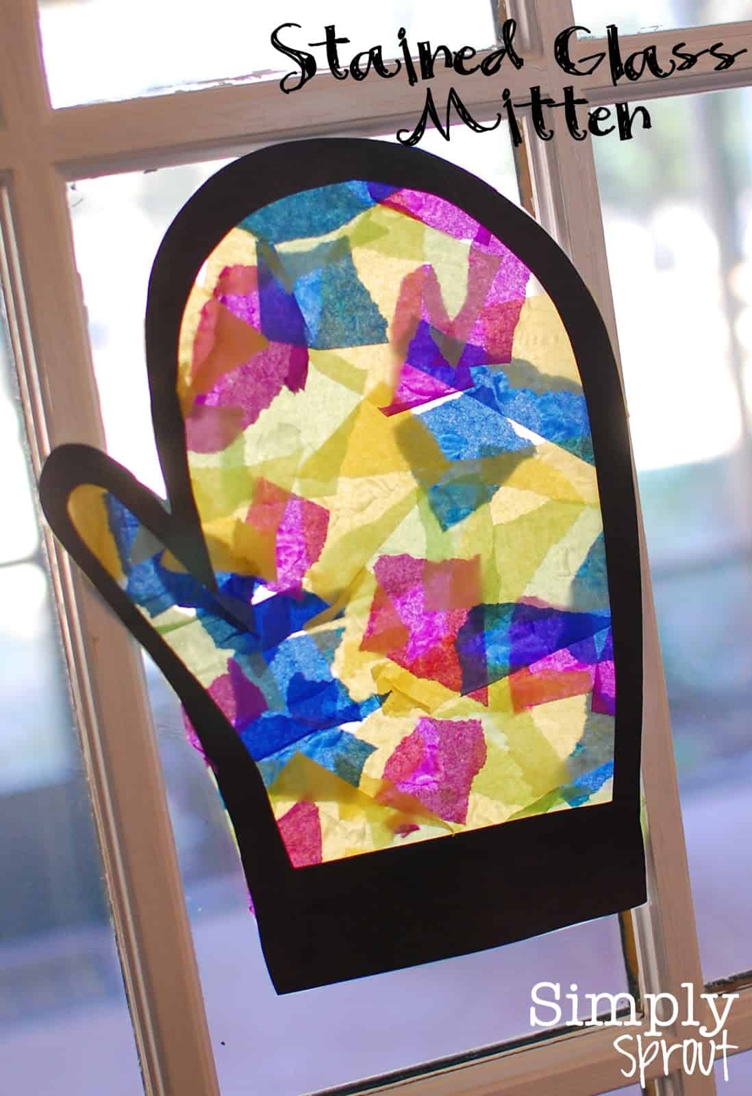 Tissue paper stained glass mitten crafts