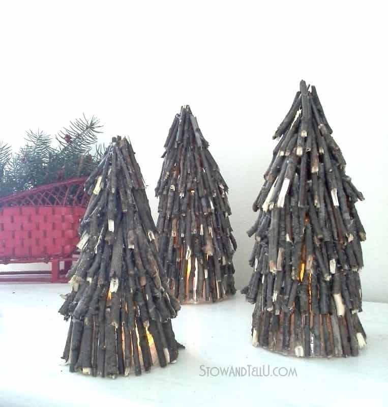 Twig Christmas tree luminaries