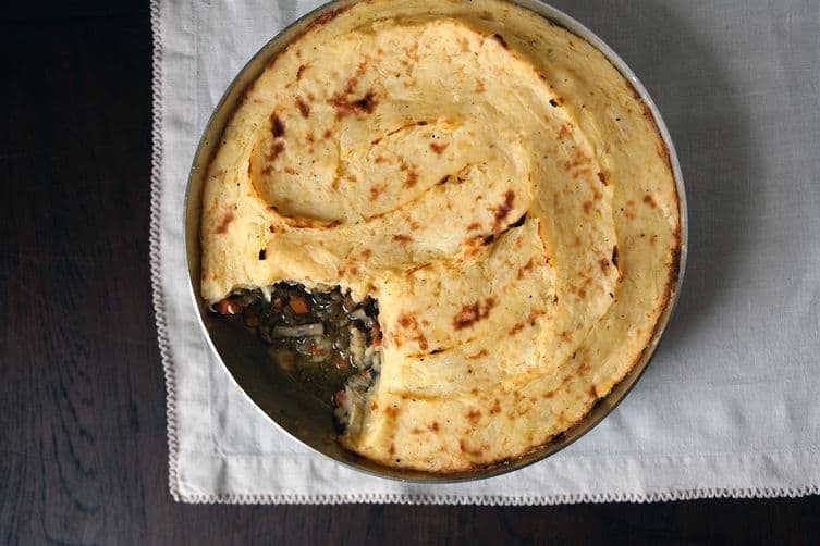 Vegan lentil shepard’s pie with parsnip and potato mash