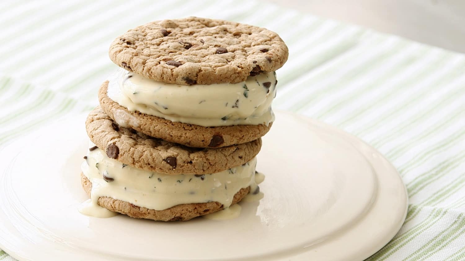 Chocolate chip and chocolate chip cookie ice cream sandwiches