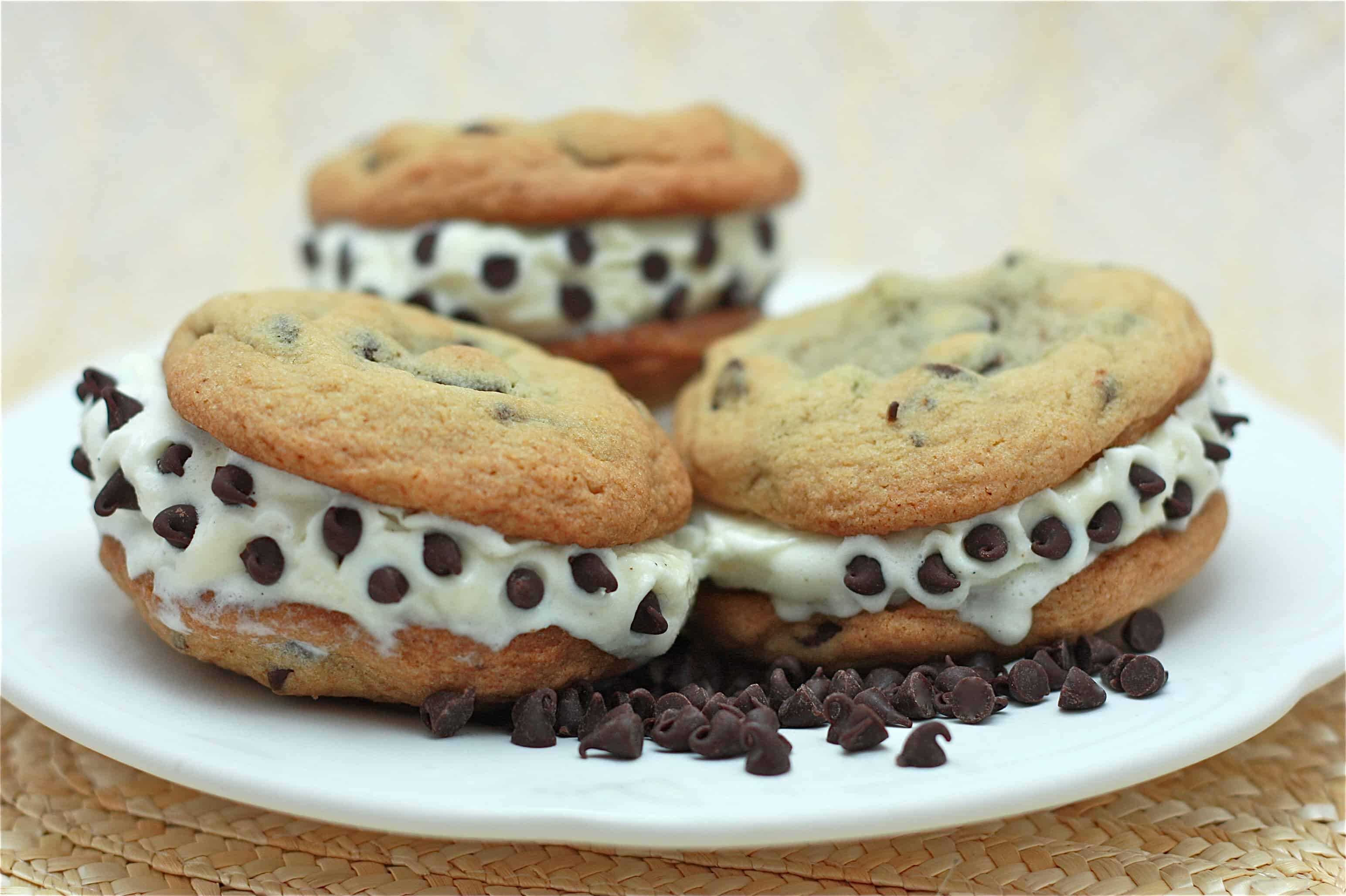 Chocolate chip cookie dough ice cream sandwiches