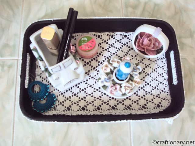 Crochet covered tea tray
