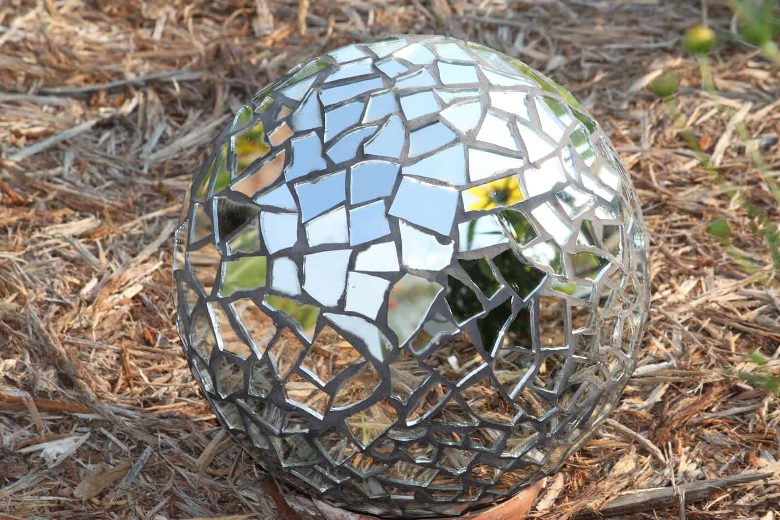 Disco ball inspired mirrored garden sphere