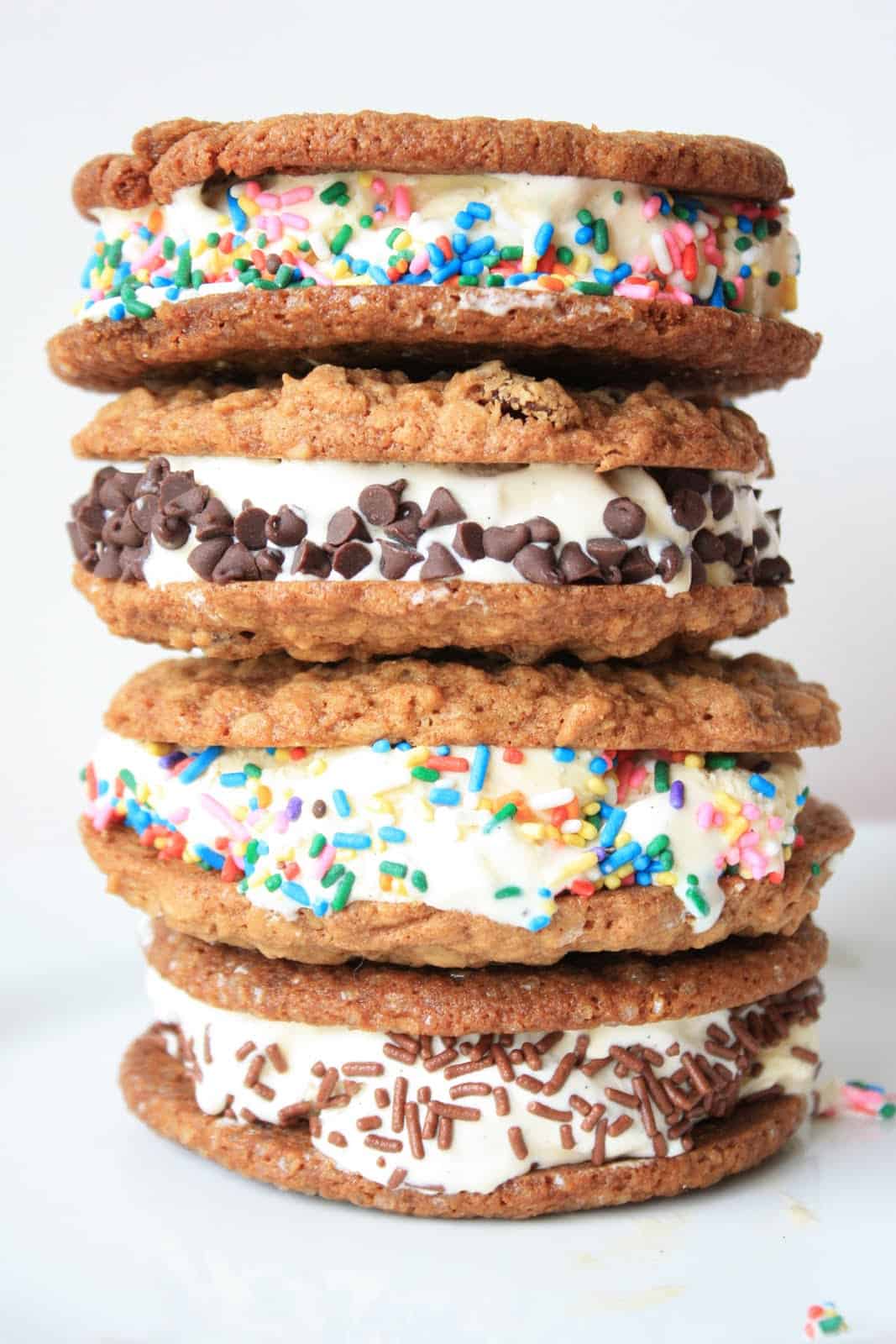Oatmeal cookie and sprinkles sandwiches