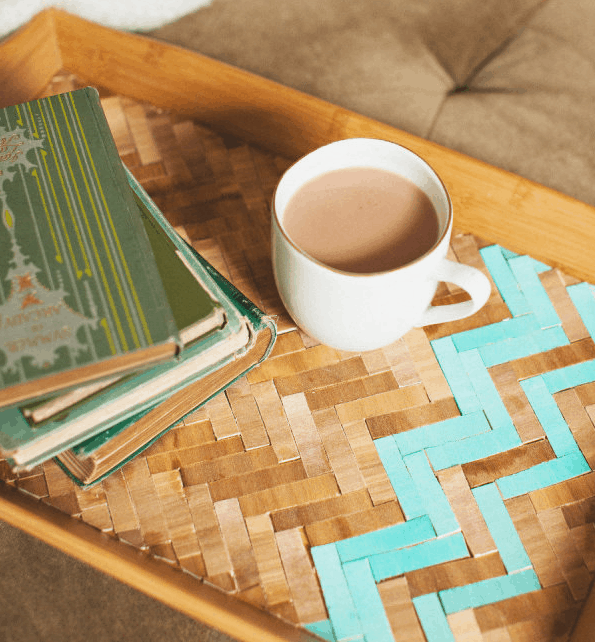 Wooden piece mosaic tray