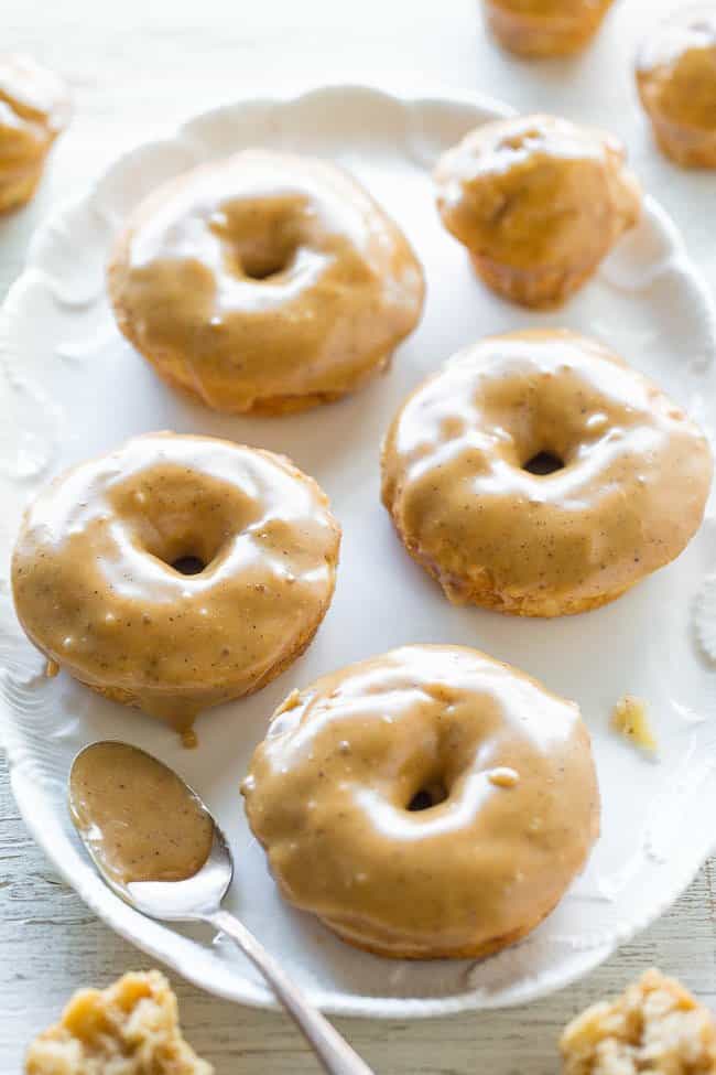 Banana bread doughnuts with browned butter caramel glaze
