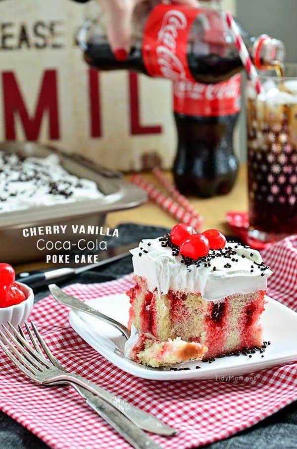 Cherry vanilla Coca Cola poke cake