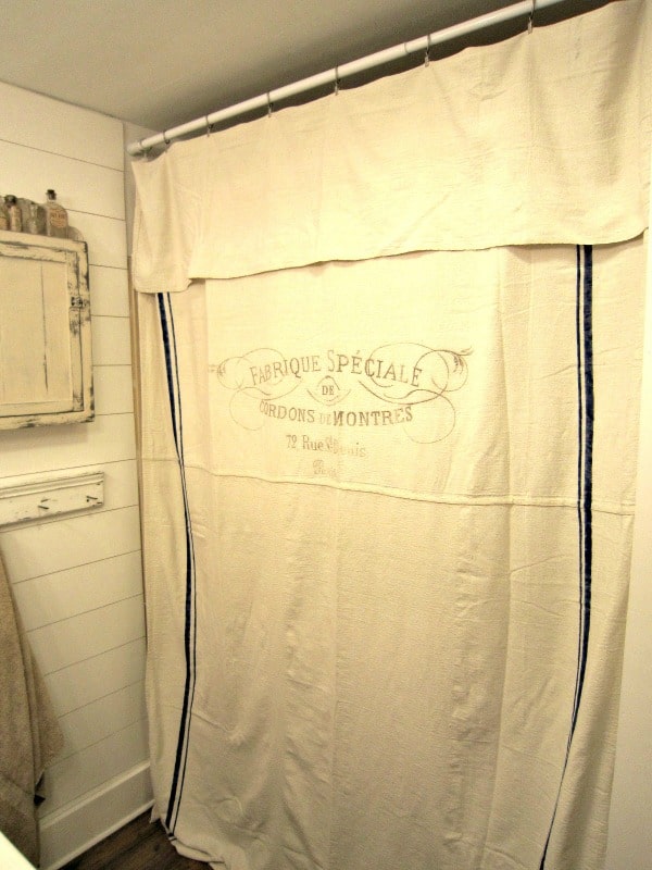 DIY grain sack inspired shower curtain