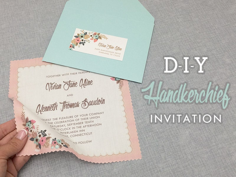 DIY vintage hanky invitation with matching label