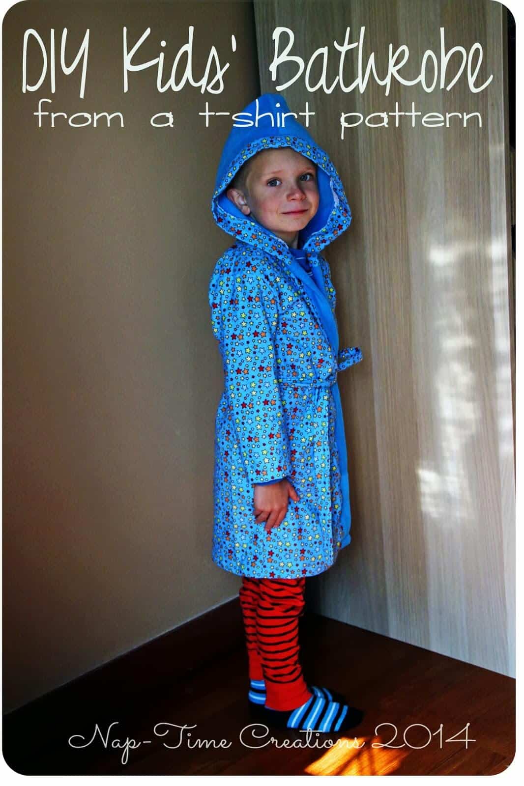 Kid’s bath robe made from a t-shirt pattern