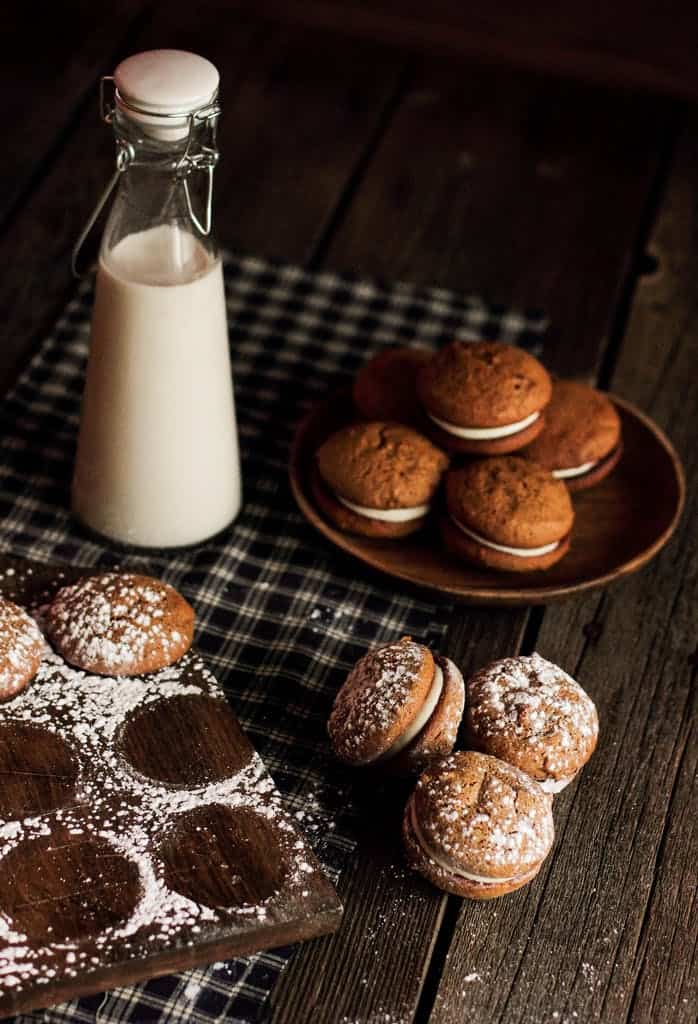 Molasses whoopie pies with ginger cream cheese filling
