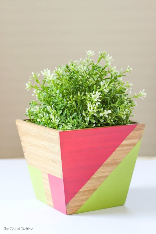 Painted geometric wooden planter