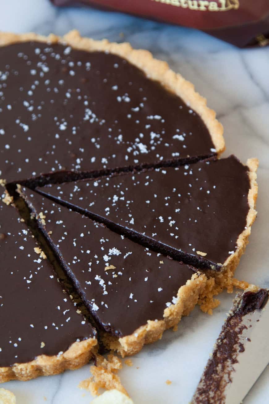 Salted chocolate tart with kettle chip crust