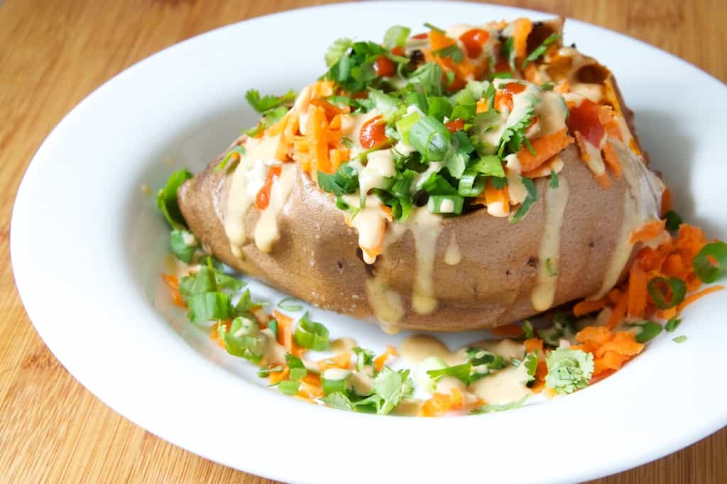 Thai style loaded baked sweet potato