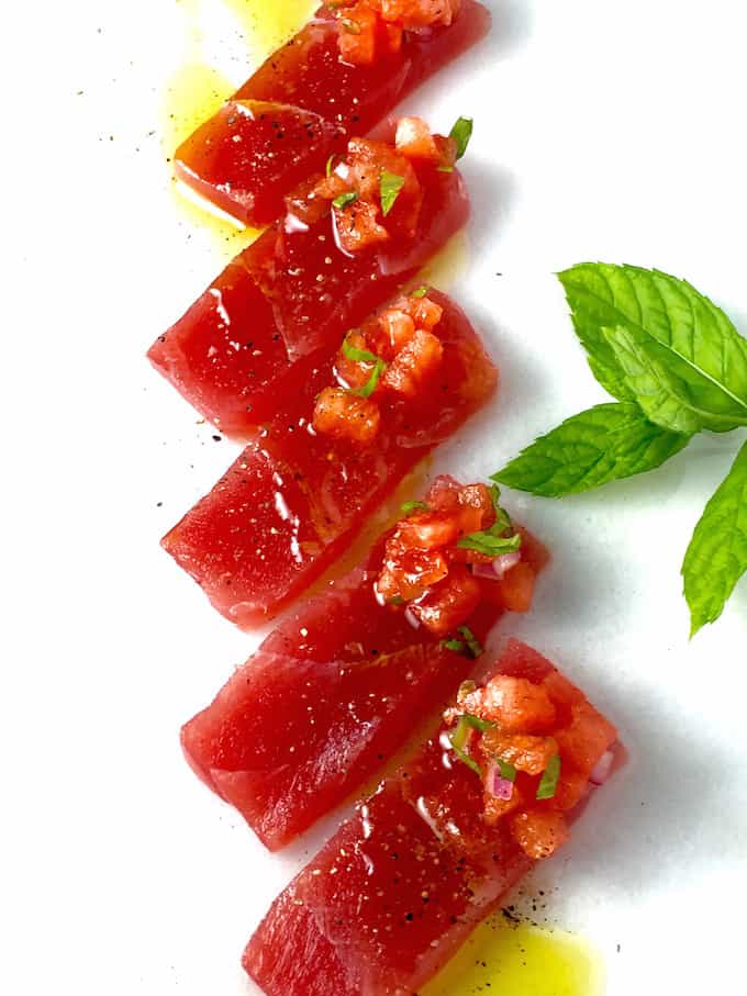 Tuna crudo with pickled watermlon