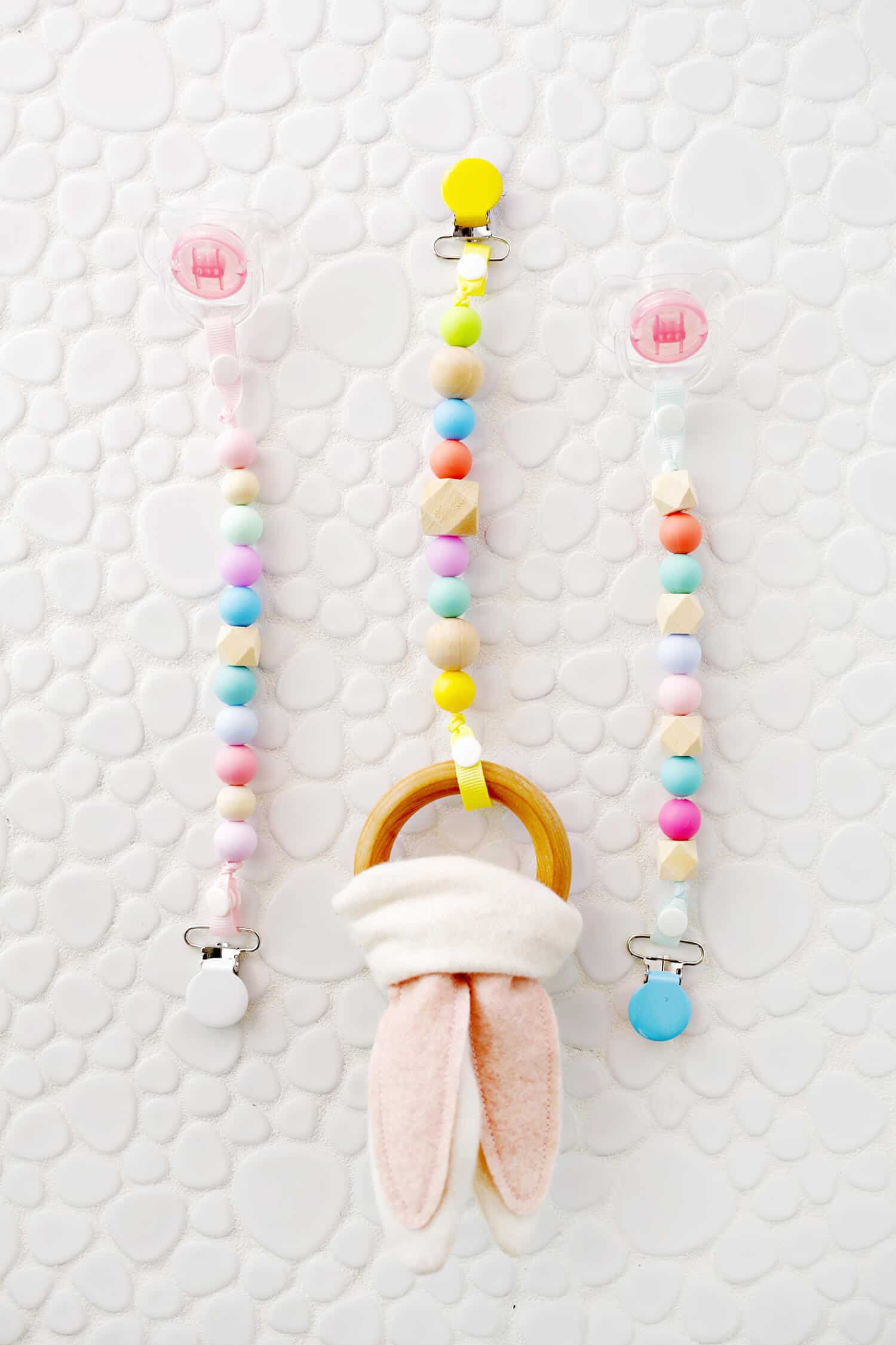 Colored beads pacifier clips