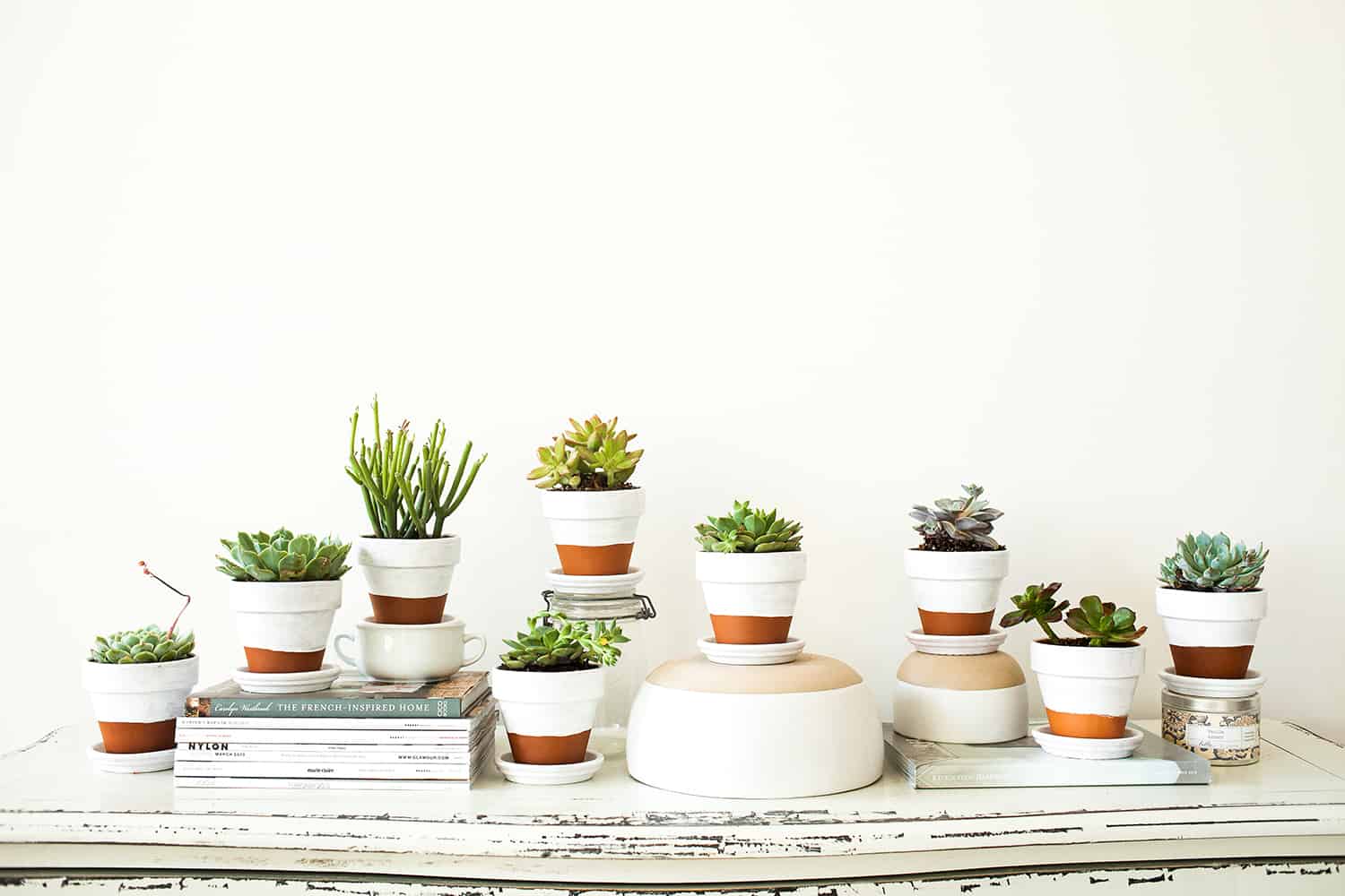 Half-painted terra cotta pots
