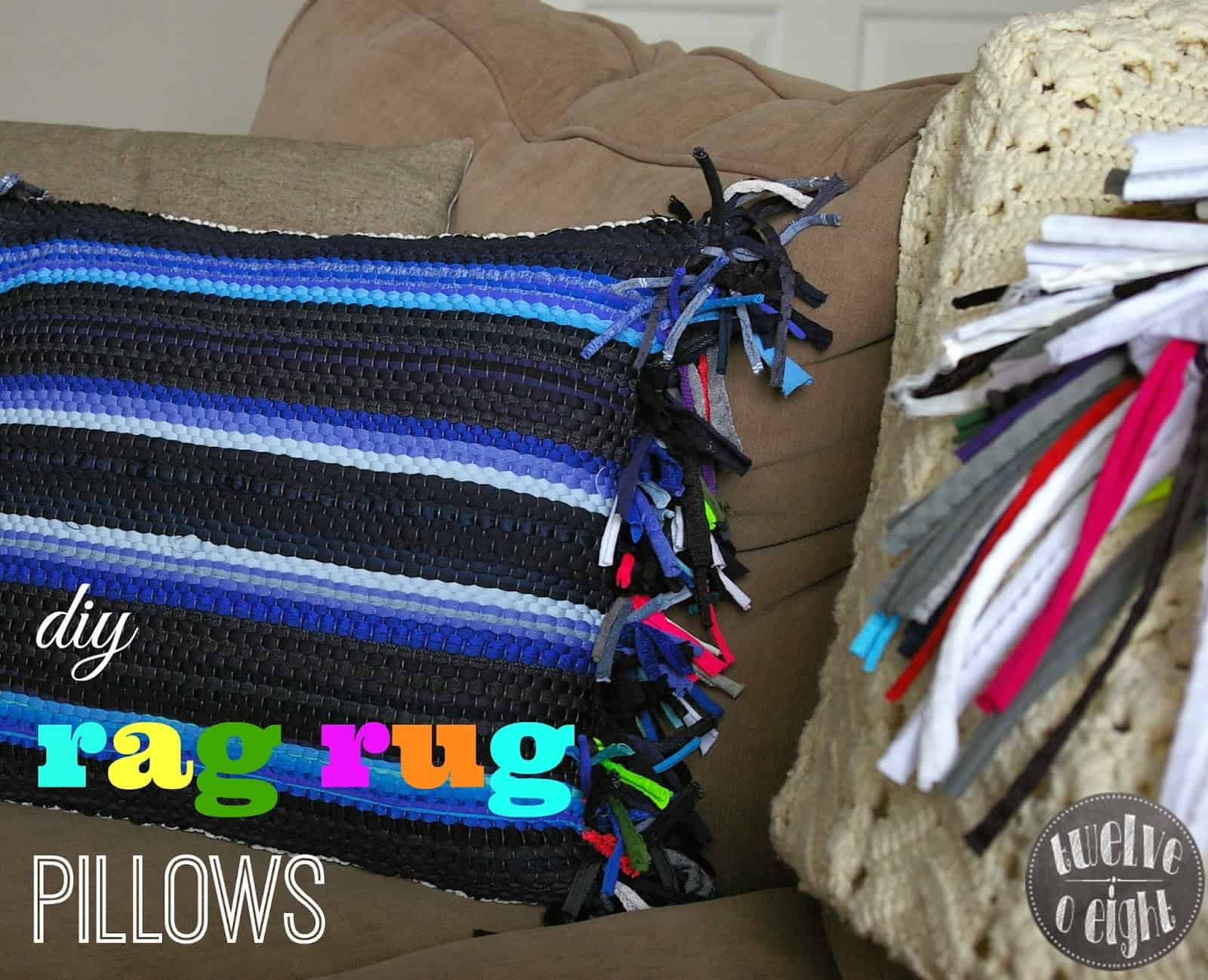  Rag rug pillows with fringed sides