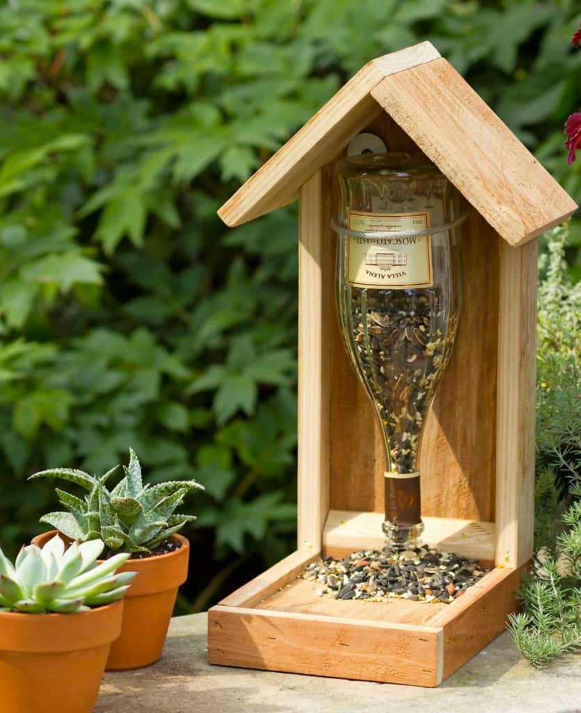 Wine bottle bird feeder