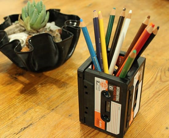 Cassette tape pencil holder