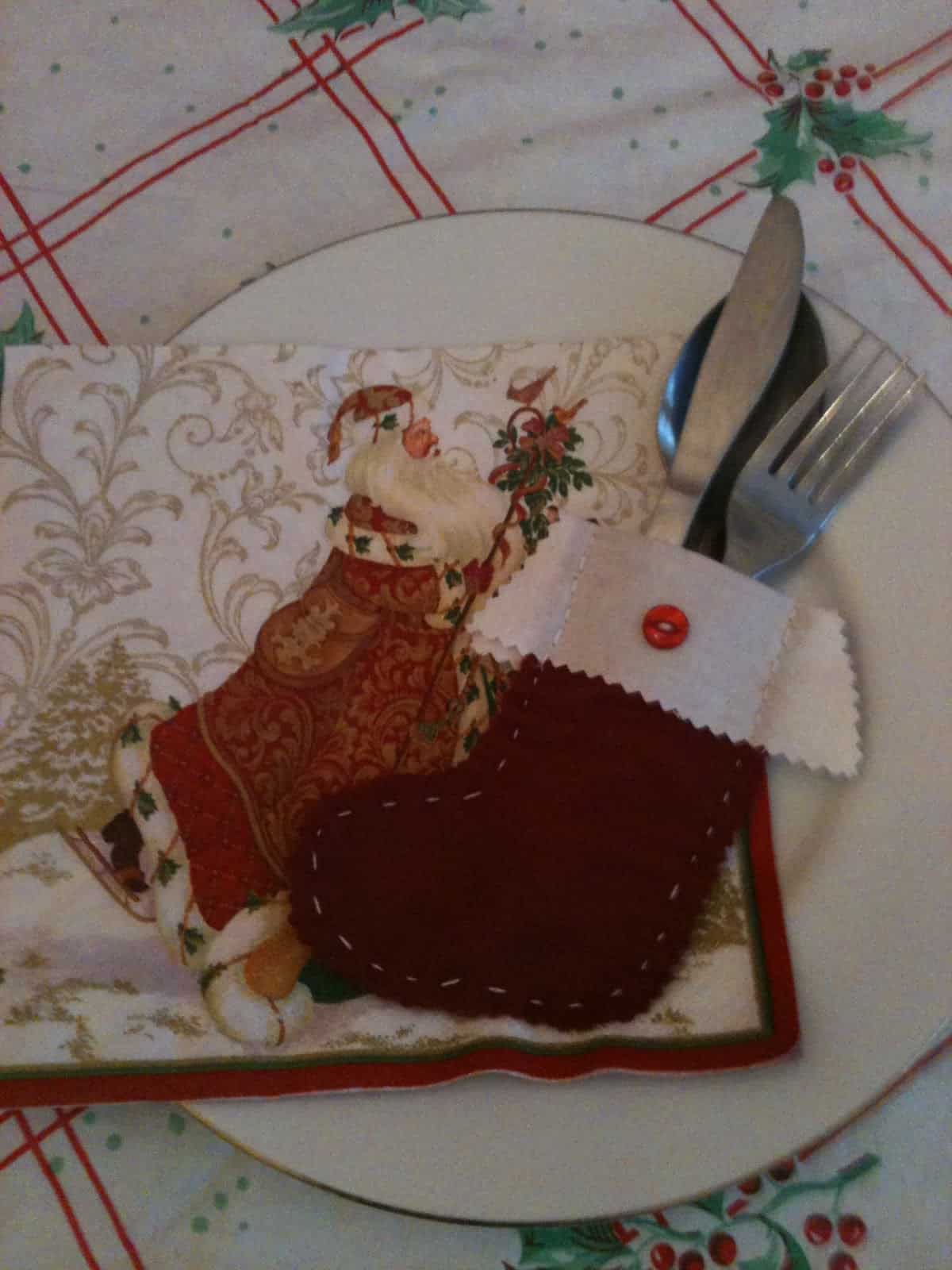 Christmas stocking cutlery holder