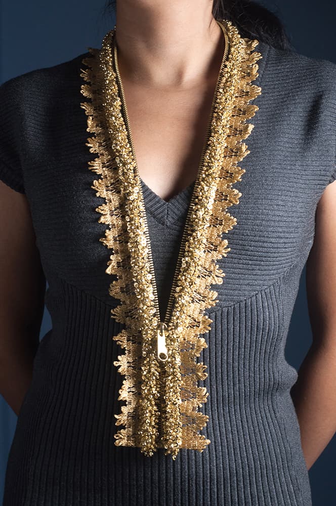 Embellished lace zipper necklace