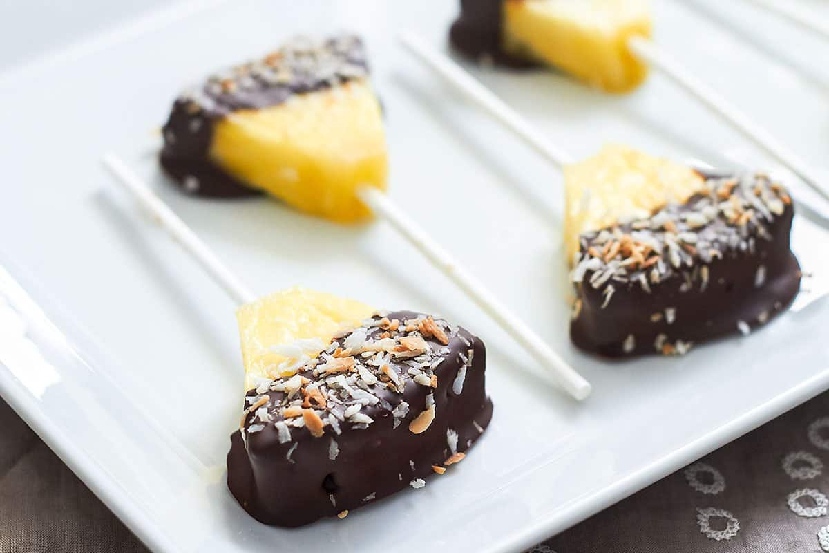 Chocolate dipped pineapple pops