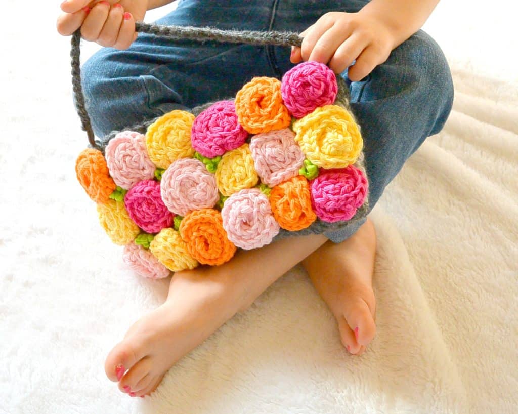 Crochet rose boho purse