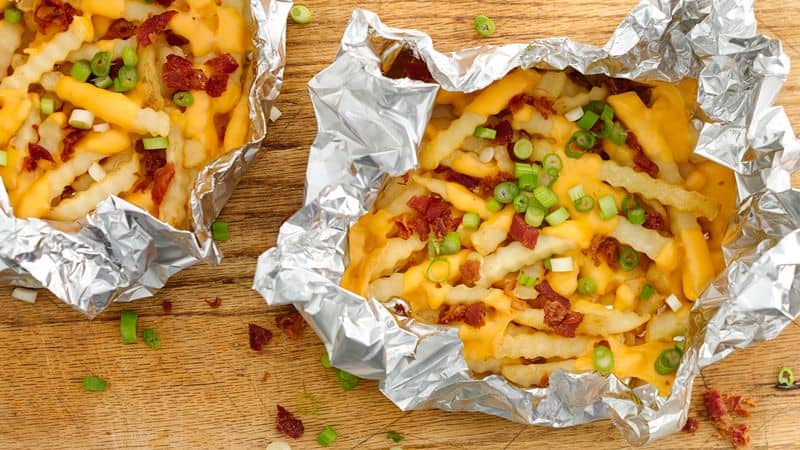 Grilled foil-pack loaded cheesy fries