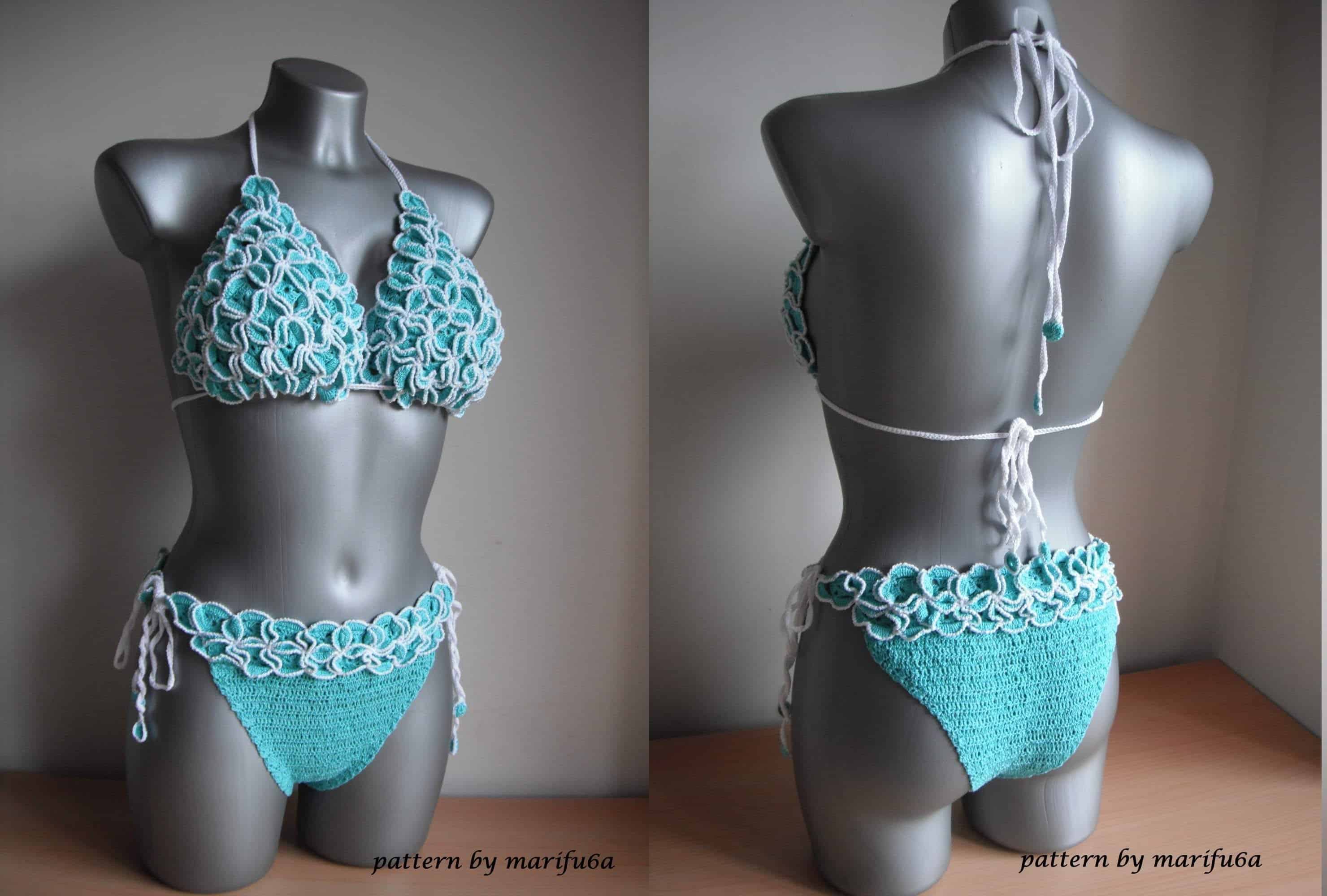 Ruffled crochet bikini with a contrast edging