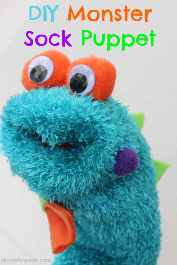 DIY monster puppet with a fuzzy sock